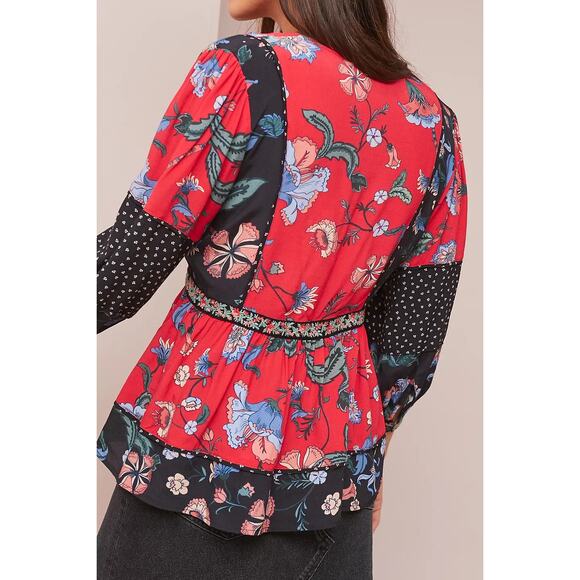 New Anthropologie x Love Sam Naomi Patchwork Peasant Top $275 SMALL Floral Boho - Picture 3 of 5